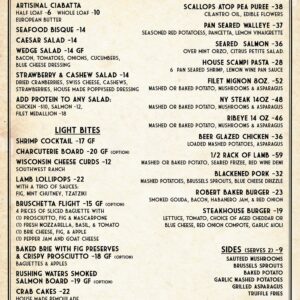 BAKER HOUSE DINNER MENU 18 JULY 2026 vintage