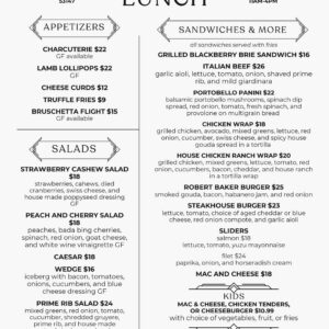 The Baker House Lunch Menu
